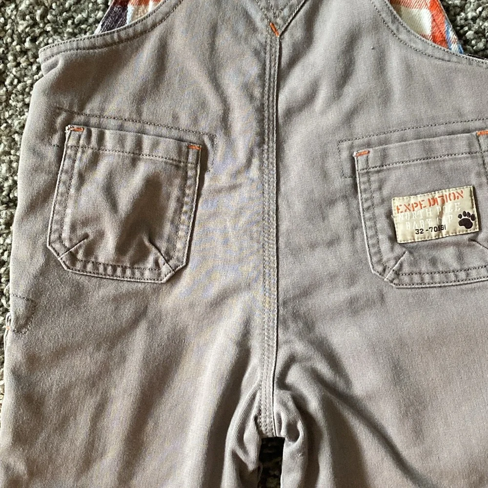 Vintage babyGap Baby Boy Fully Lined Plaid Overalls Beige Brown 6-12 Months